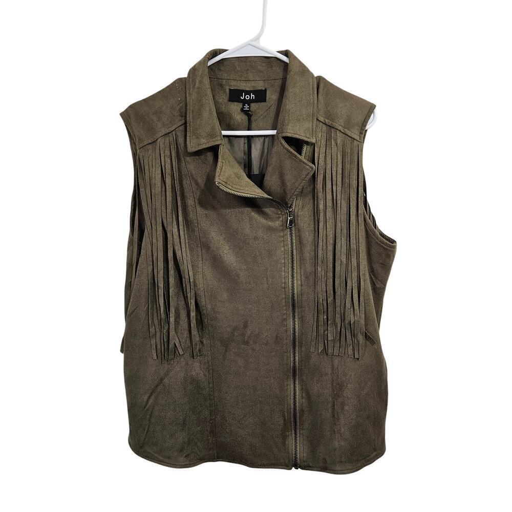NWT! Faux Suede Fringe Front Zip Moto Vest Size XL Joh Brand
